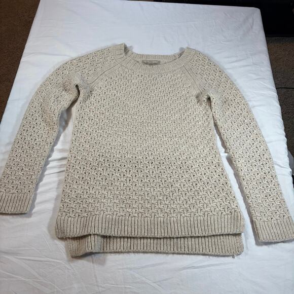 Banana Republic Italian yarn wool alpaca blend fisherman oatmeal sweater Sz XS - Picture 3 of 7